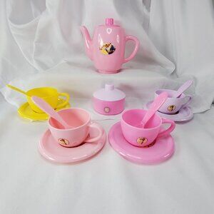 Disney Princess Belle & Beast Childs Play Tea Set Cups Saucers Teapot Spoons